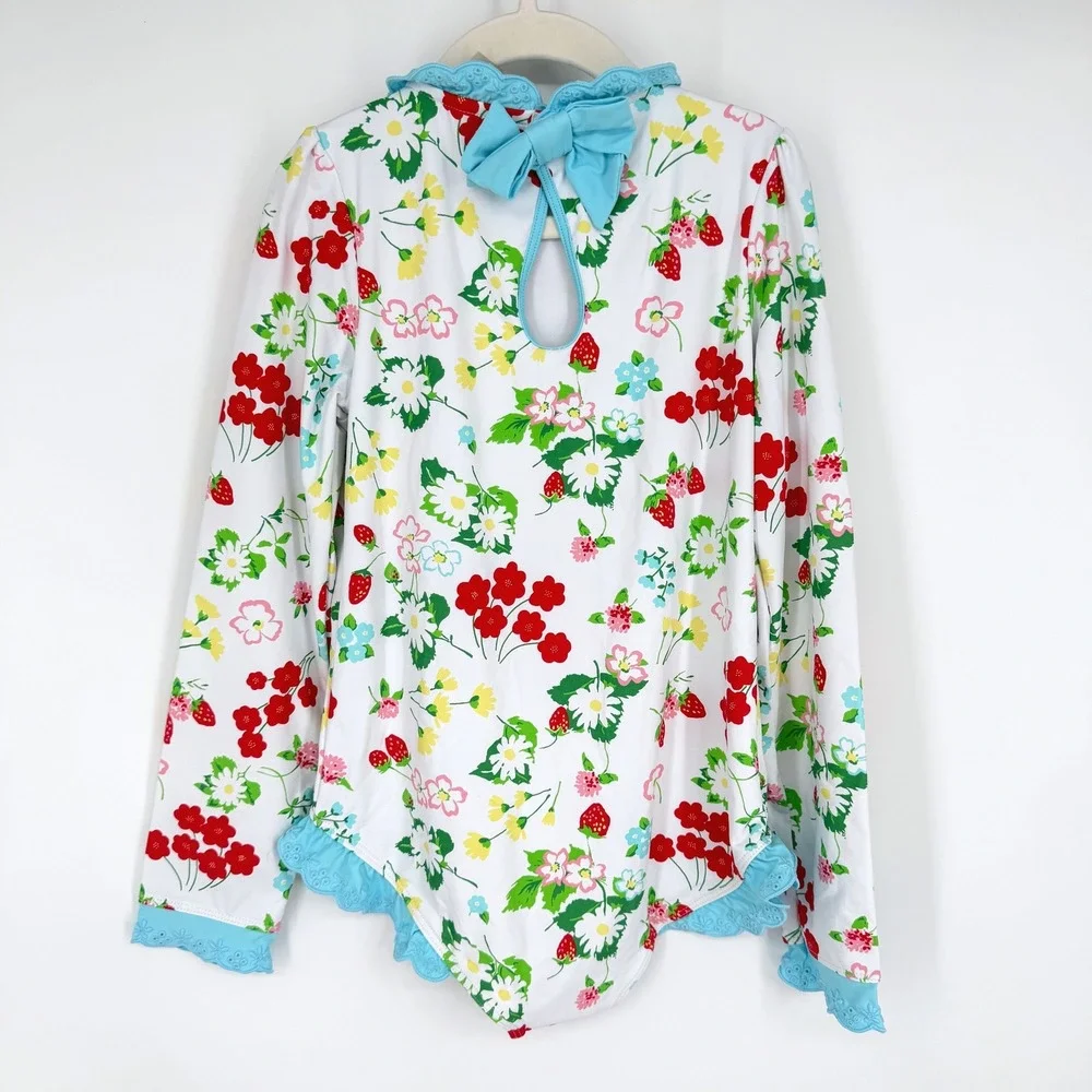 The Beaufort Bonnet Company Girl's Sarasota Surf Swimsuit Strawberry Floral Sz 8